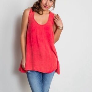 Audrey 3+1 Red Orange Tunic Low Back Swing Tank Top NEW